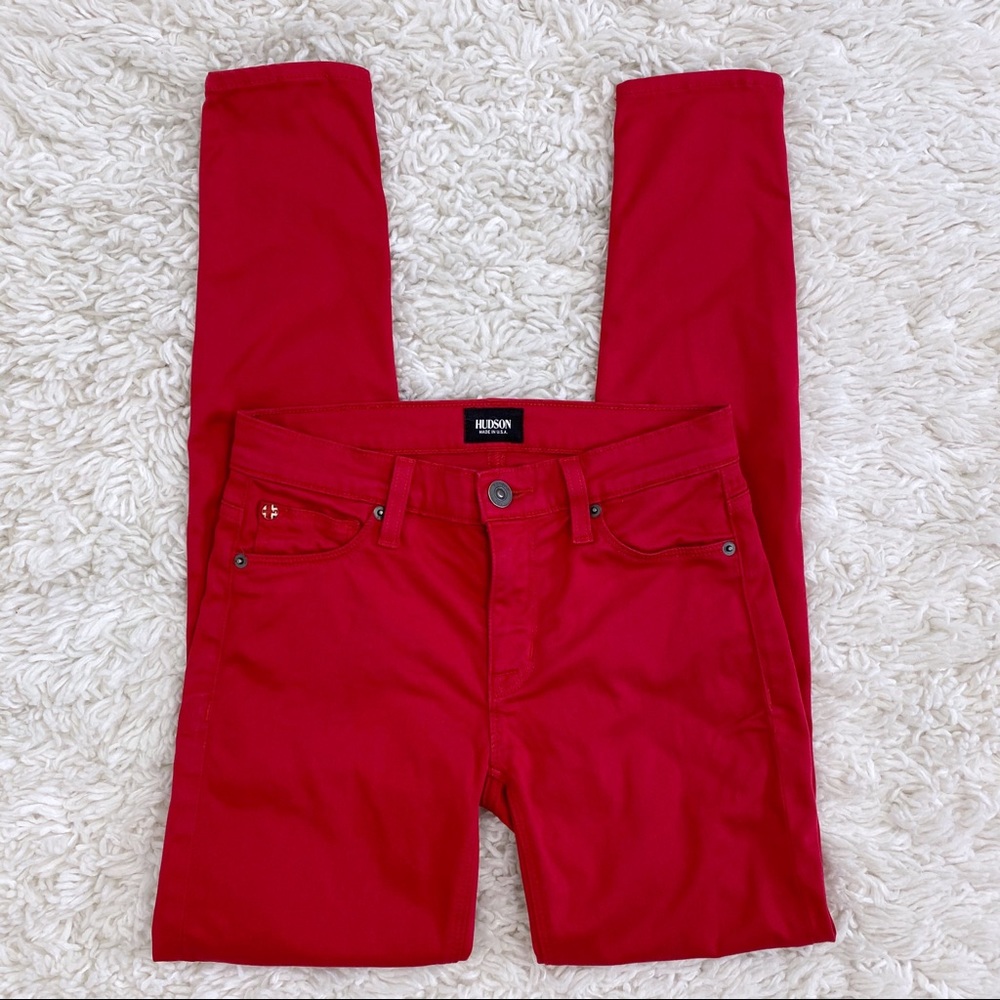 Hudson Red Nico Midrise Super Skinny Stretch Jeans